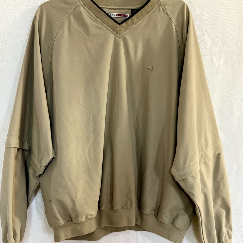 Grand Slam Convertible Zip Sleeve Golf Windbreaker L Beige Dadcore Quiet Luxury